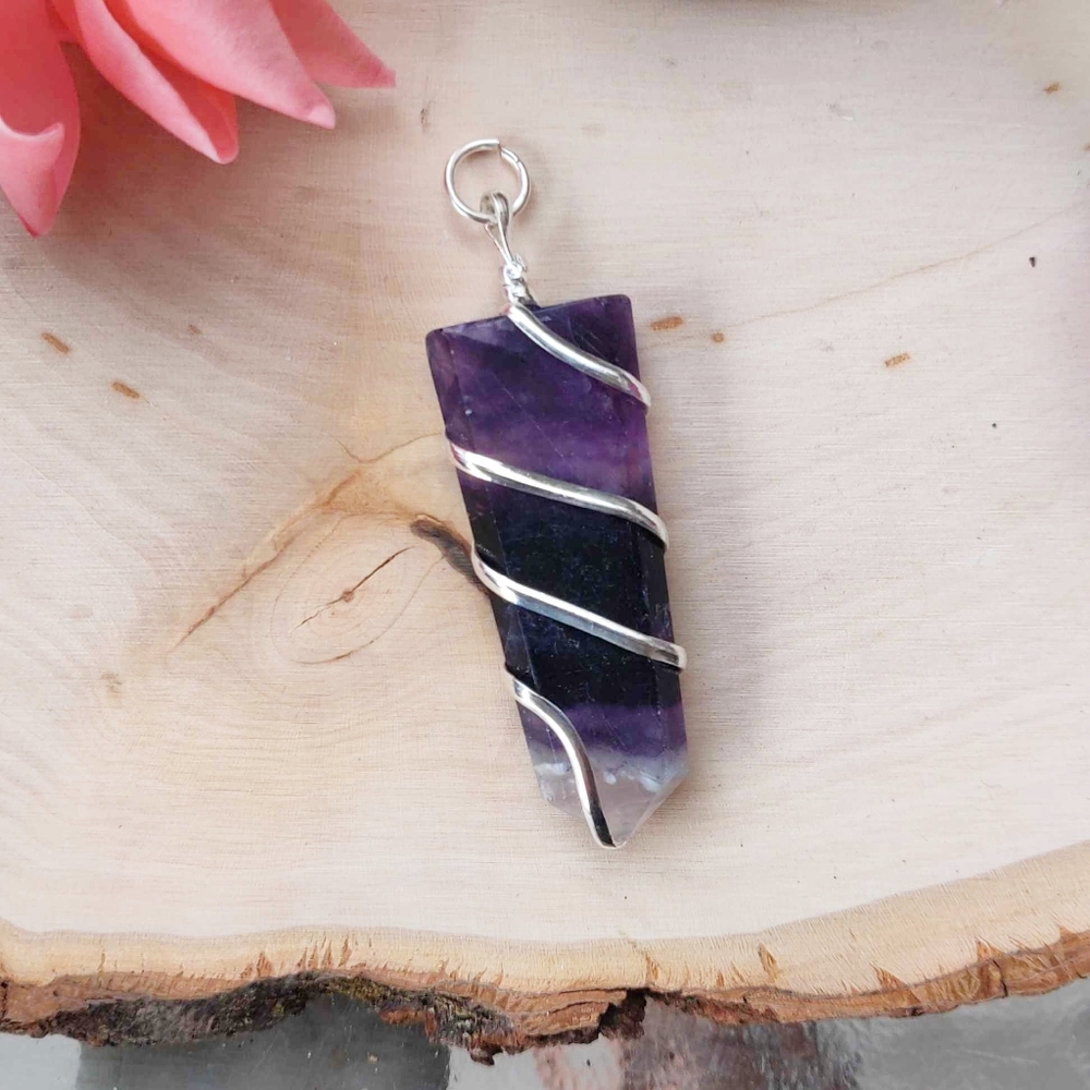 Flat Wire Wrapped Crystal Pendant Comes with Free cord chain.